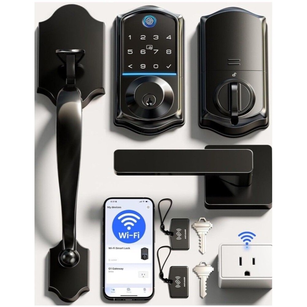 Veise VE017G-H Wi-Fi Smart Fingerprint Front Door Lock Set, Remote App Control.